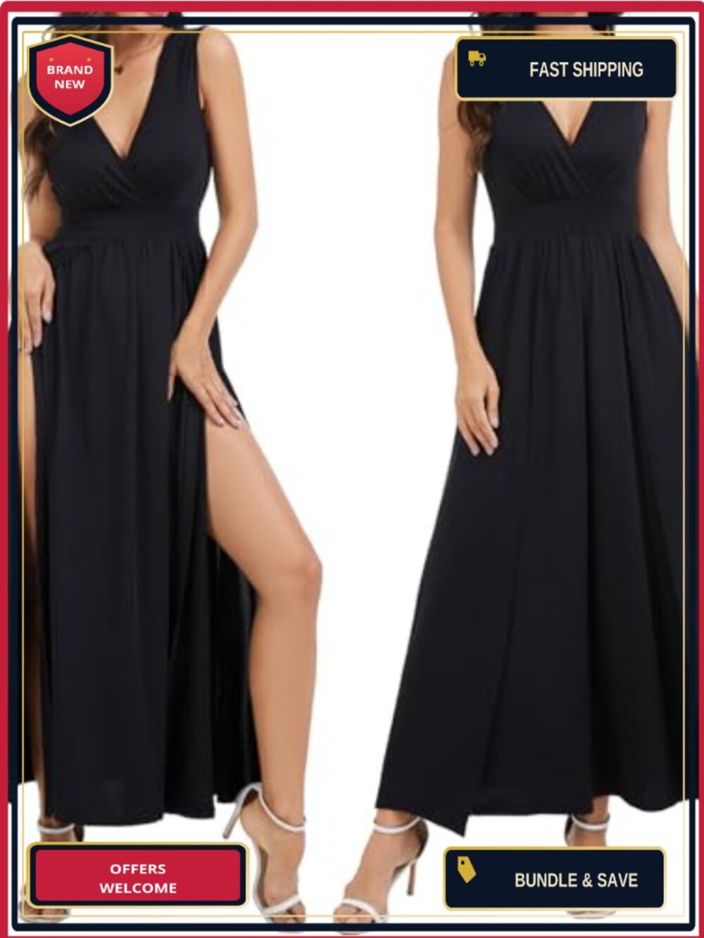 Sexy Sleeveless V Neck High Slit Maxi Dress for Women